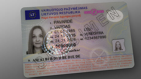 Lithuania Driver's License protected with a KINEGRAM Lithuania Driver's License protected with a KINEGRAM
