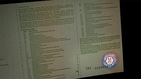 Germany Car Registration Document protected wth a KINEGRAM Germany Car Registration Document protected wth a KINEGRAM
