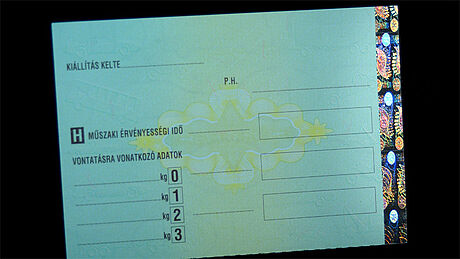 Hungary Car Registration Document protected with a KINEGRAM Hungary Car Registration Document protected with a KINEGRAM