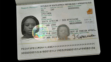 South Africa Passport protected wth a KINEGRAM South Africa Passport protected wth a KINEGRAM