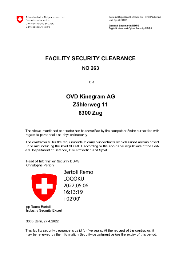 FACILITY SECURITY CLEARANCE, Switzerland FACILITY SECURITY CLEARANCE, Switzerland