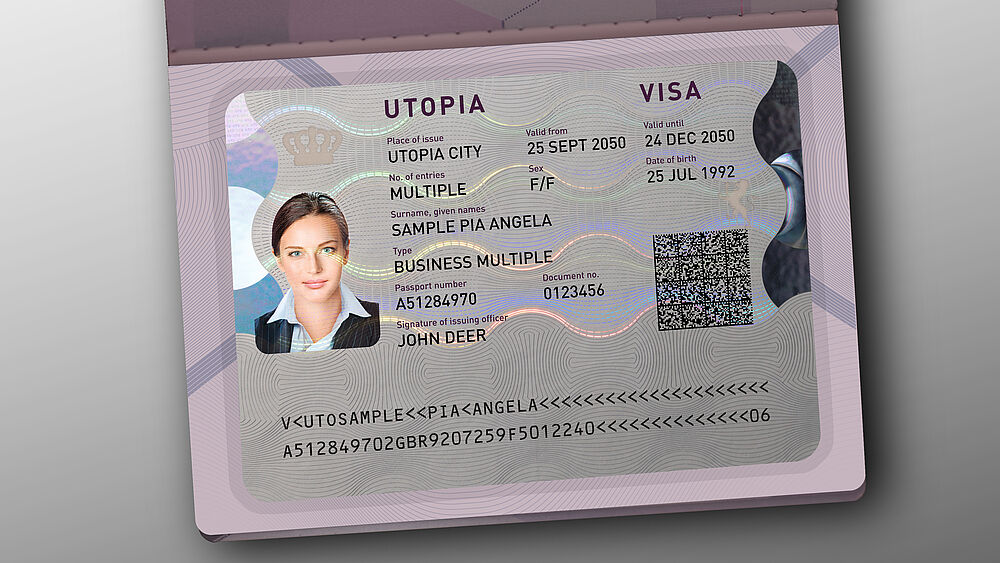 Visible Digital Seal Image of a KINEGRAM Visa Label with Visible Digital Seal, a highly secure 2D barcode