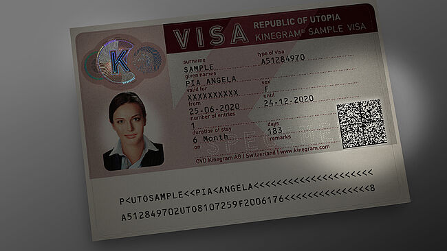 Visa Sample protected by Visible Digital Seal Image of a VDS special secure barcode on a sample visa