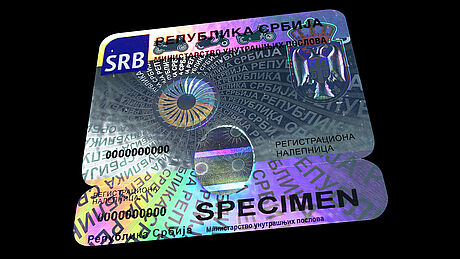 Serbia Car Registration Label protected wth a KINEGRAM Serbia Car Registration Label protected wth a KINEGRAM
