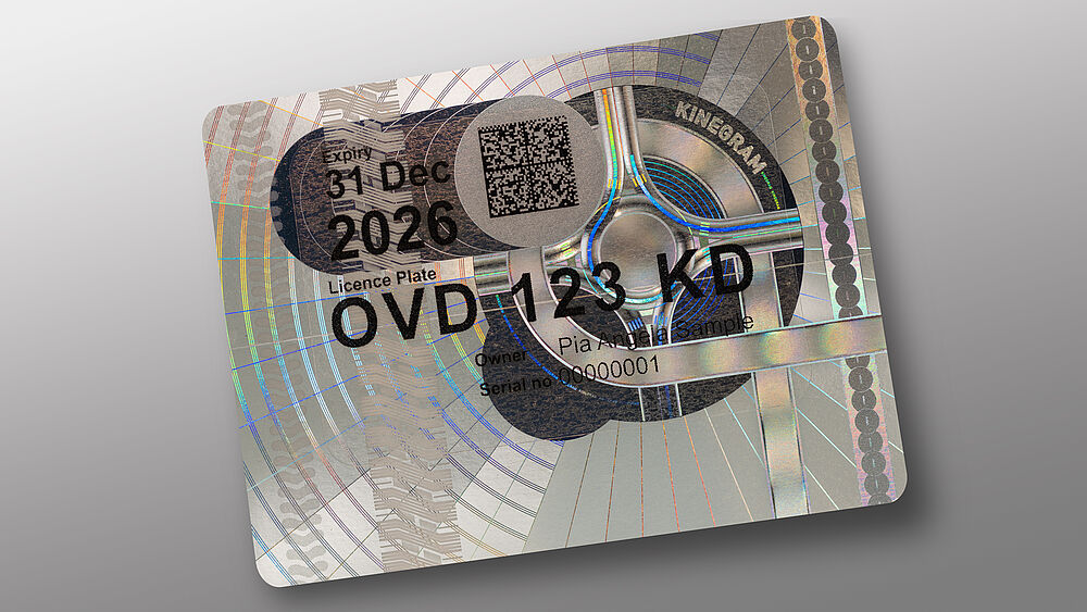 Windshield label with Visible Digital Seal Image of a vehicle windshield label including a Visible Digital Seal, a highly secure 2D barcode