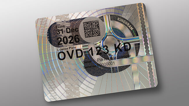 Windshield label with Visible Digital Seal Image of a vehicle windshield label including a Visible Digital Seal, a highly secure 2D barcode