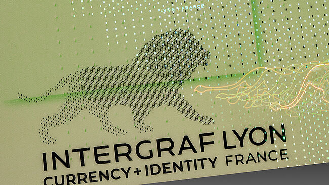 Image d’un élément KINEGRAM représentant un lion composé de lignes fines métallisées