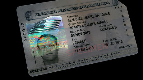 United States Border Crossing Card protected wth a KINEGRAM United States Border Crossing Card protected wth a KINEGRAM
