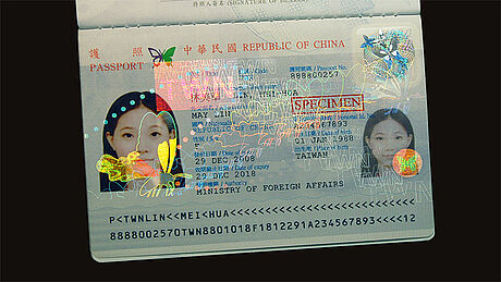 Taiwan Passport protected wth a KINEGRAM Taiwan Passport protected wth a KINEGRAM