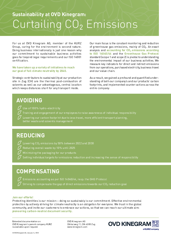 Information on Sustainability Measures at OVD Kinegram Information on Sustainability Measures at OVD Kinegram