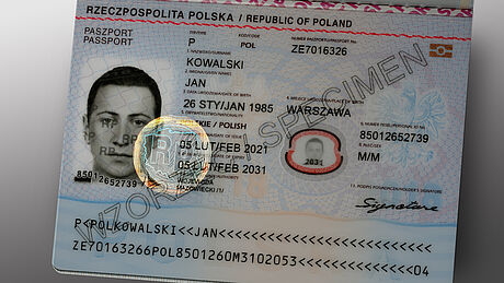 Poland Passport protected wth a KINEGRAM Poland Passport protected wth a KINEGRAM