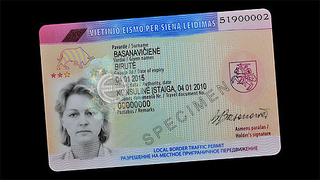 Lithuania Local Border Traffic Card protected with a KINEGRAM Lithuania Local Border Traffic Card protected with a KINEGRAM