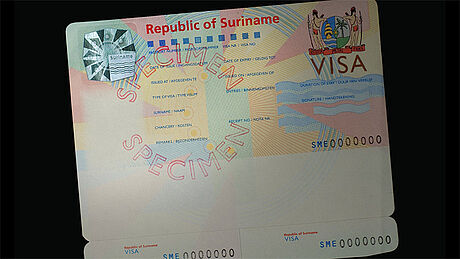 Suriname Visa protected wth a KINEGRAM Suriname Visa protected wth a KINEGRAM