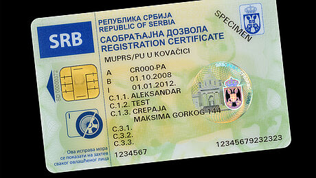 Serbia Car Registration Certificate protected wth a KINEGRAM Serbia Car Registration Certificate protected wth a KINEGRAM