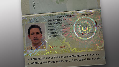 Ecuador Passport protected wth a KINEGRAM Ecuador Passport protected wth a KINEGRAM