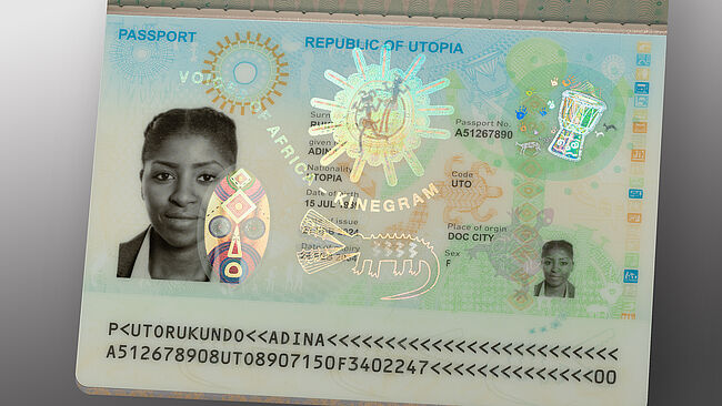 "Voices of Africa" - Sample passport data page with Full Data Protection (FDP)