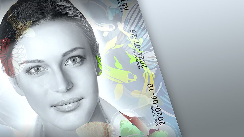 Secure ID, well protected personalization: issue and expiry dates secured by the KINEGRAM. Close-up image of the personalized data on a portrait-format sample ID card protected with a KINEGRAM.