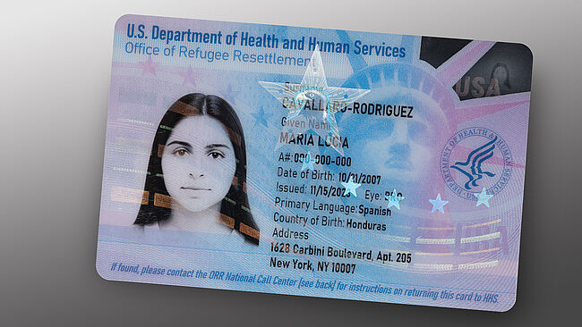 Refugee ID card of the U.S. Department of Human and Health Services, Office of Refugee Resettlement with Full Data Protection (FDP)
