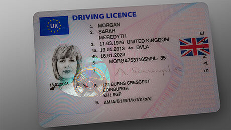 United Kingdom Driver's License (2012 edition) protected wth a KINEGRAM United Kingdom Driver's License (2012 edition) protected wth a KINEGRAM