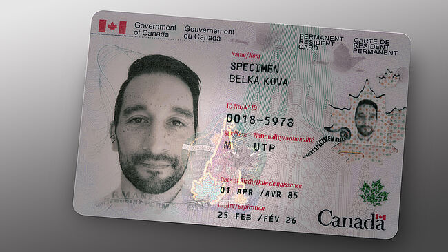 Canadian Resident Permit card with KINEGRAM Image of Canadian Resident Permit card with KINEGRAM