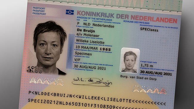 Passport of the Netherlands with polycarbonate datapage and KINEGRAM Image of Passport of the Netherlands with polycarbonate datapage and KINEGRAM