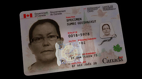Canada Permanent Resident Card protected with a KINEGRAM Canada Permanent Resident Card protected with a KINEGRAM