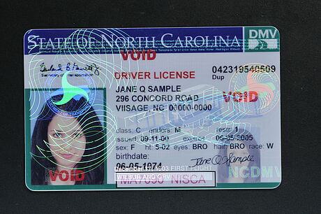 United States Driver's License (State of North Carolina) protected wth a KINEGRAM United States Driver's License (State of North Carolina) protected wth a KINEGRAM