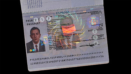 Spain Passport protected wth a KINEGRAM Spain Passport protected wth a KINEGRAM