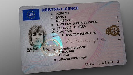 United Kingdom Driver's License protected wth a KINEGRAM United Kingdom Driver's License protected wth a KINEGRAM